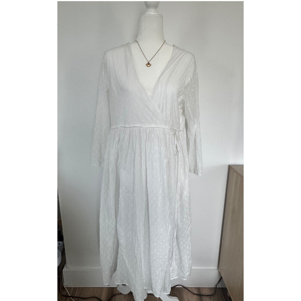 Loup Charmant White Cotton Wrap Midi Dress Gauzy Airy Flowy Prairie Womens Large